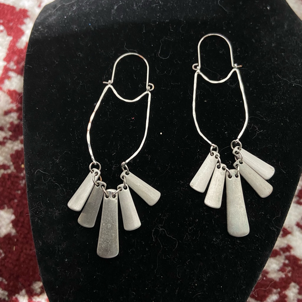 Silver Tone Pierced Earrings With Silver Tone Dangle Accents